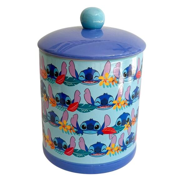 Disney Lilo & Stitch Aloha COOKIE JAR Large Canister & Lid Blue Silver Buffalo - Picture 1 of 8
